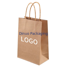 Logotipo Impresso Personalizado Branco Marrom Regalo de Compras Bolsa de Papel Kraft Com Mão Torcida