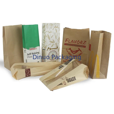 Dimensão personalizada de alimentos de fundo plano fina bolsa de papel de pão Kraft sem alça com logotipo
