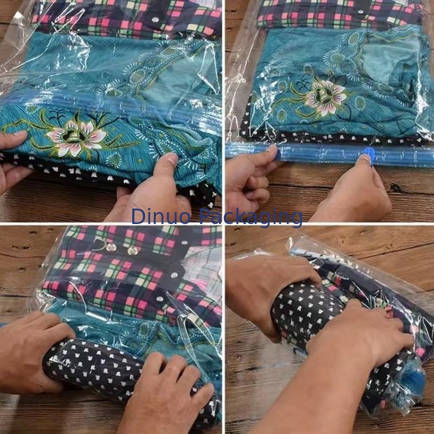Saco de viagem de vácuo personalizado Saco de plástico de embalagem de mão Saco de vácuo de rolos com fecho para bagagem