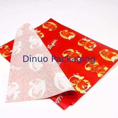 Papel de embrulho de presente de Natal Embalagem de papel de seda vermelho com folha de ouro impressão floral