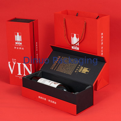 Ouro quente feito sob encomenda caixa de presente vermelha feita sob encomenda impressa do pacote do vinho branco de caixa de papel para a entrega