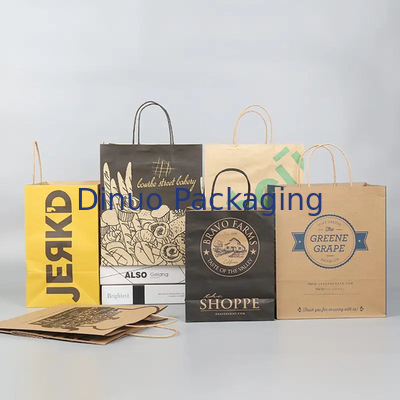 Saco de papel Kraft de compras personalizado com alça Saco de comida rápida de restaurante