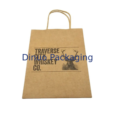 Bolsa de compras de papel Kraft marrom personalizada Bolsas de presente de papel reciclável com alças