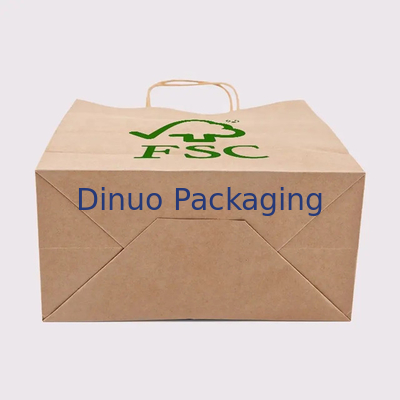 Logotipo Impresso Personalizado Branco Marrom Regalo de Compras Bolsa de Papel Kraft Com Mão Torcida