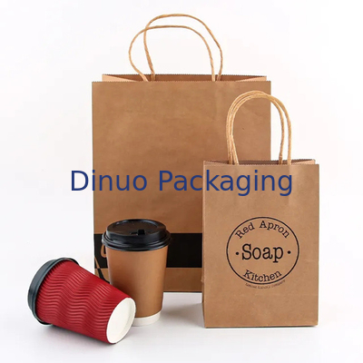 Logotipo Impresso Personalizado Branco Marrom Regalo de Compras Bolsa de Papel Kraft Com Mão Torcida