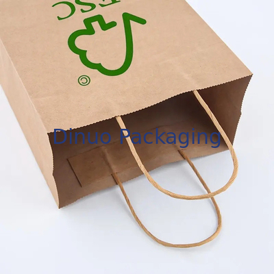 Logotipo Impresso Personalizado Branco Marrom Regalo de Compras Bolsa de Papel Kraft Com Mão Torcida