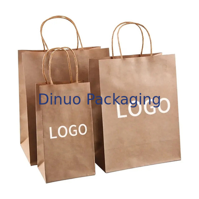 Logotipo Impresso Personalizado Branco Marrom Regalo de Compras Bolsa de Papel Kraft Com Mão Torcida