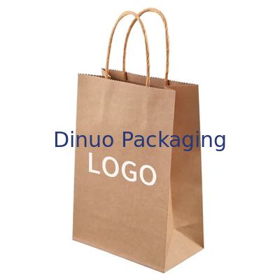 Logotipo Impresso Personalizado Branco Marrom Regalo de Compras Bolsa de Papel Kraft Com Mão Torcida