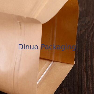 Eco Amigável Papel Kraft Stand Up Pouches Grado Alimentar Recolocável Sacos de armazenamento de janela transparente para lanches Café Cozinha em casa