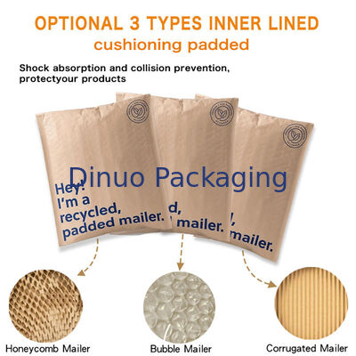 Envelopes de papel kraft compostáveis ​​personalizados, recicláveis, 100% biodegradáveis, favo de mel, sacos de envio acolchoados para envio
