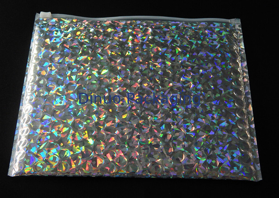 Saco plástico de bolhas holográfico 250x180mm brilhante Reclosable do zíper do slider, bolha para embalar
