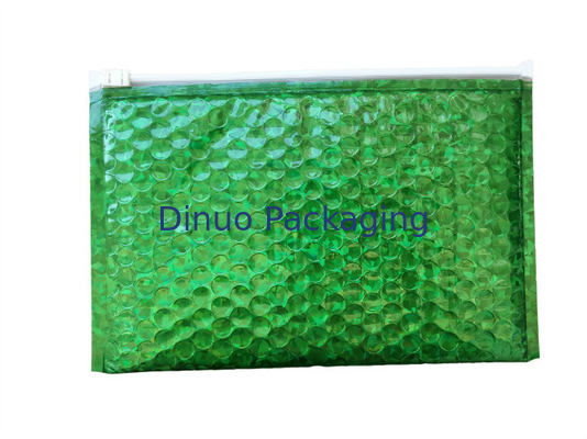 Sacos plásticos de bolhas impermeáveis do zíper/encarregados do envio da correspondência 300x250mm Ziplock holográficos lustrosos metálicos da bolha folha do verde